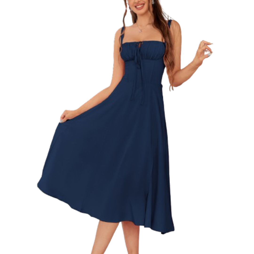 Ariellou | Lace-Up Square Neck Midi Dress