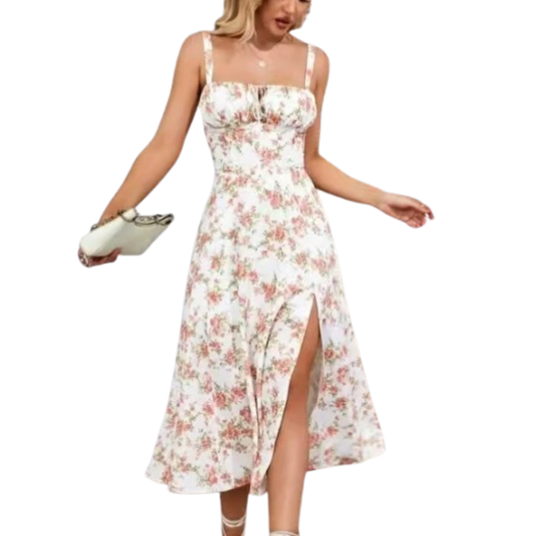 Ariellou | Lace-Up Square Neck Midi Dress