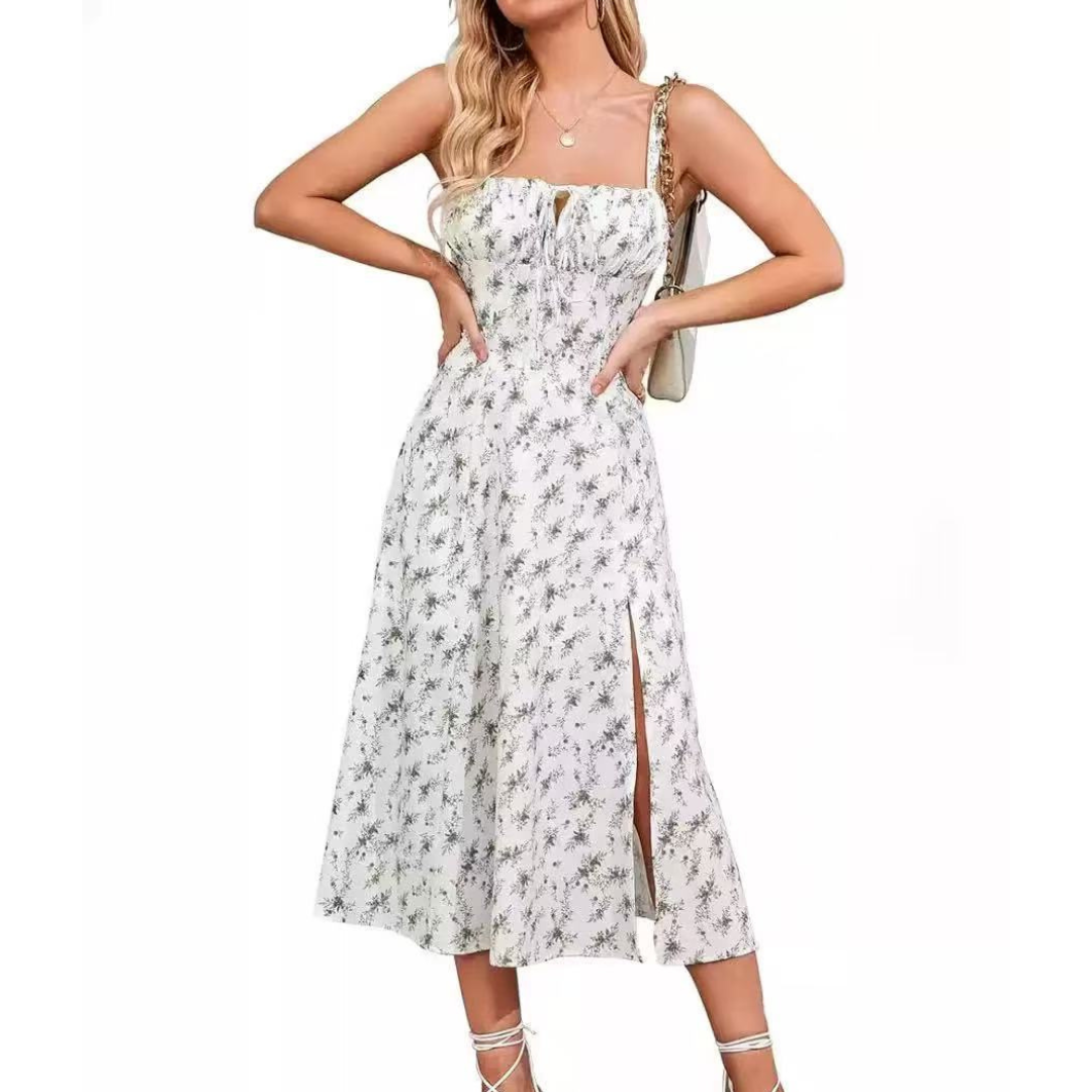 Ariellou | Lace-Up Square Neck Midi Dress