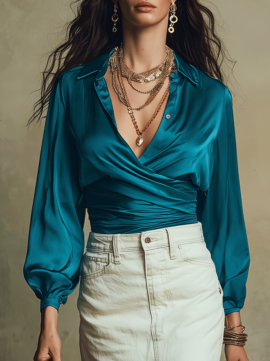 Chelsea Monroe ™ | Effortless Boho Wrap Shirt And Pencil Skirt Set