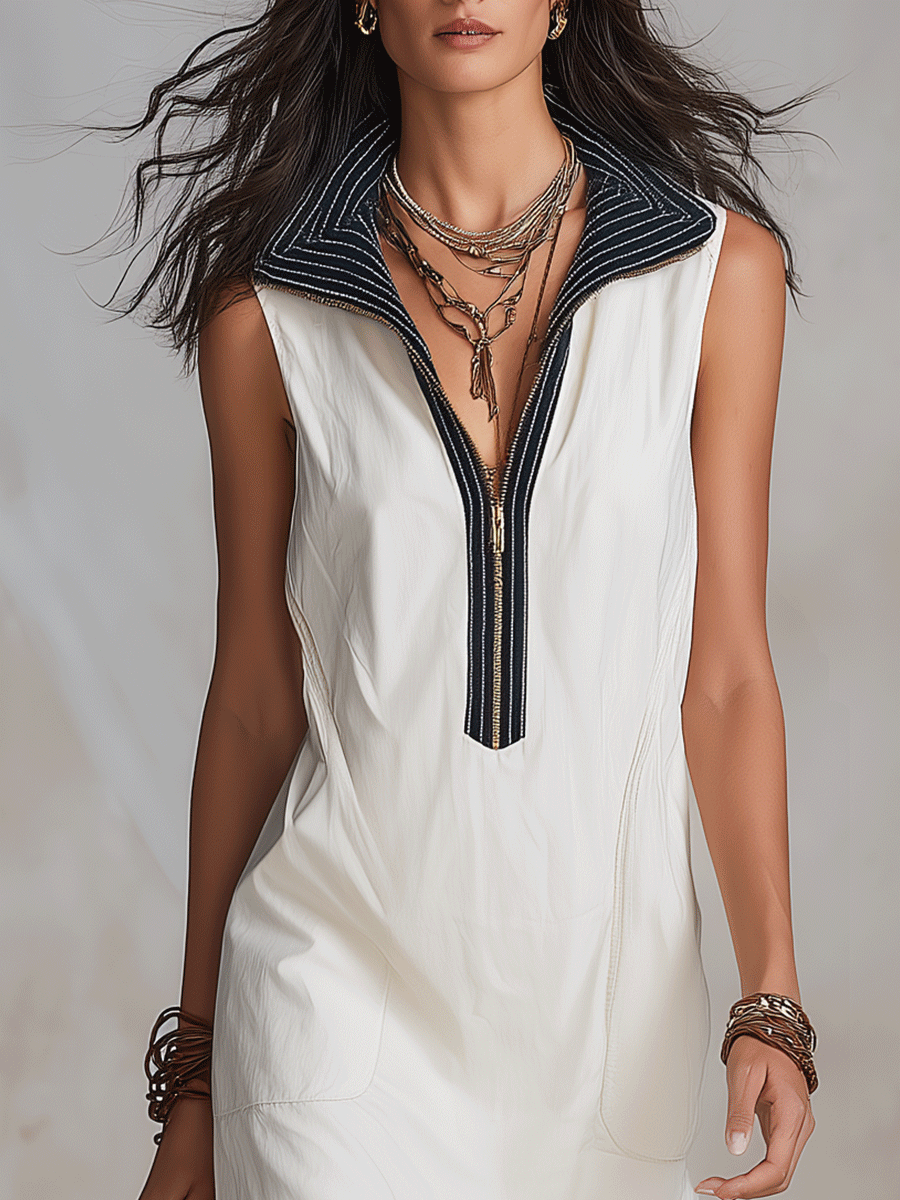 Chic Zip-Up Collar Sleeveless Mini Dress