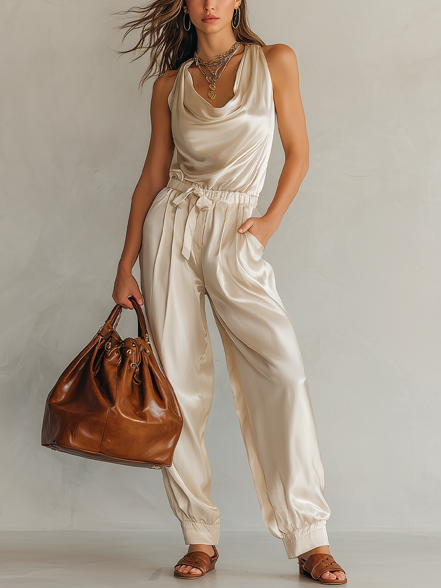 Chelsea Monroe ™ | Sleek Satin Drape Pant Suit