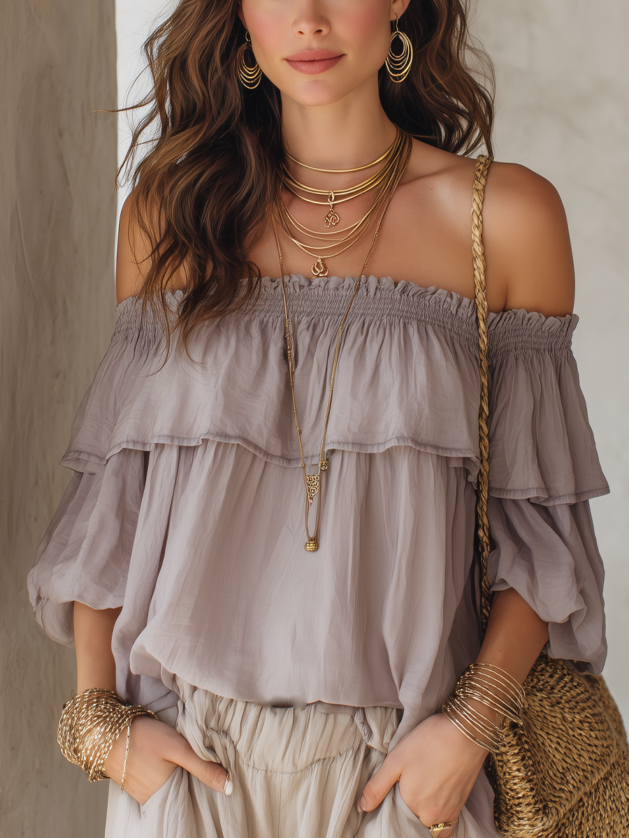 Bohemian Ruffled Off-Shoulder Top