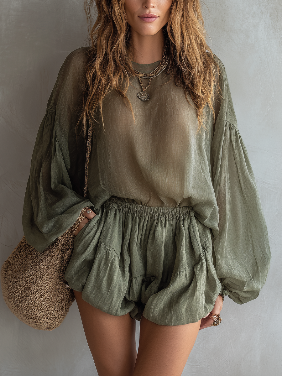 Chelsea Monroe ™ | Boho Elastic Waist Bubble Short Set