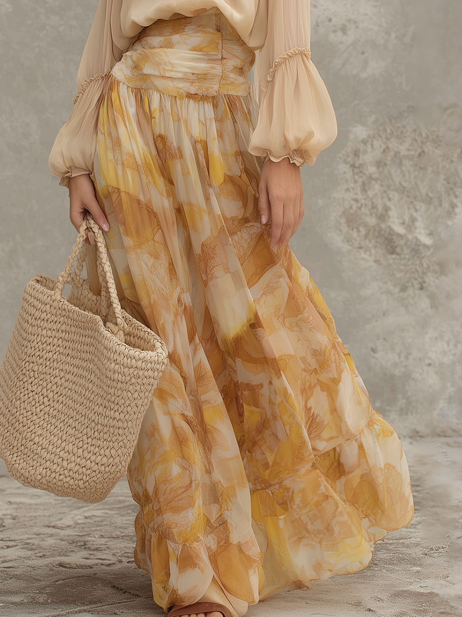 Chelsea Monroe ™ | Soft Printed High-Waist Maxi Skirt Set