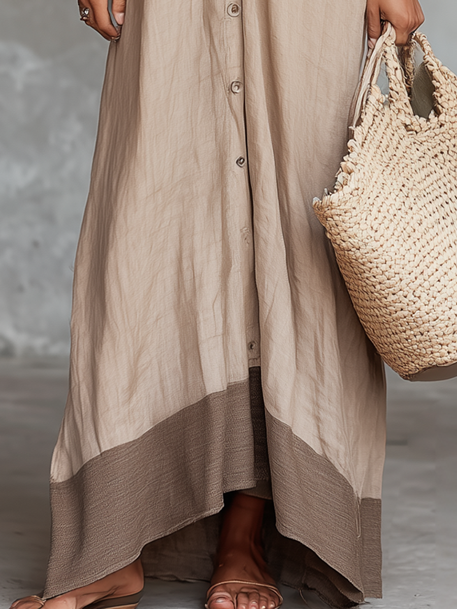 Minimal Button-Front Cotton Maxi Shirt Dress