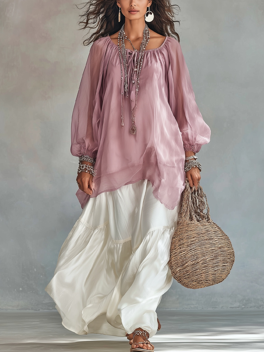 Chelsea Monroe ™ | Bohemian Chiffon Top And Satin Skirt