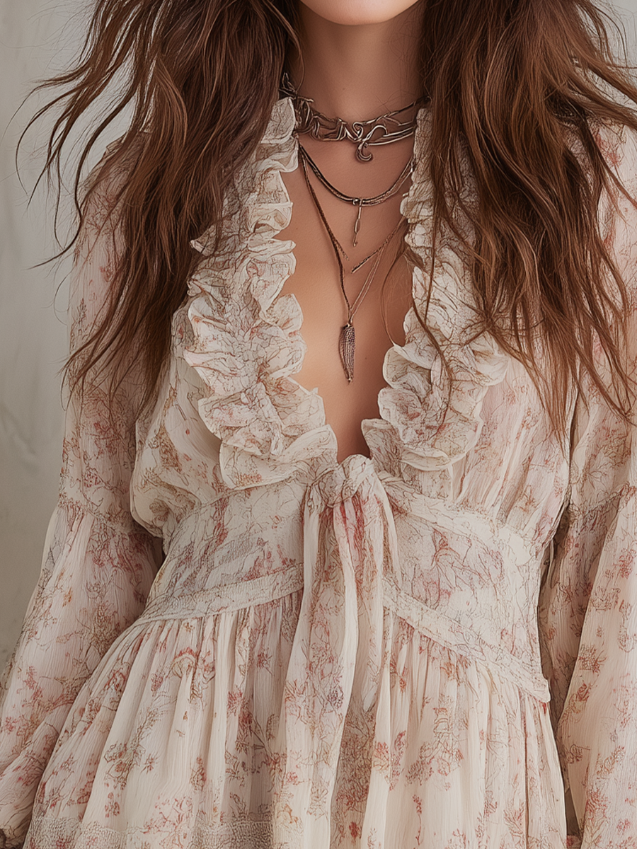 Romantic Ruffle Tie-Front Mini Dress