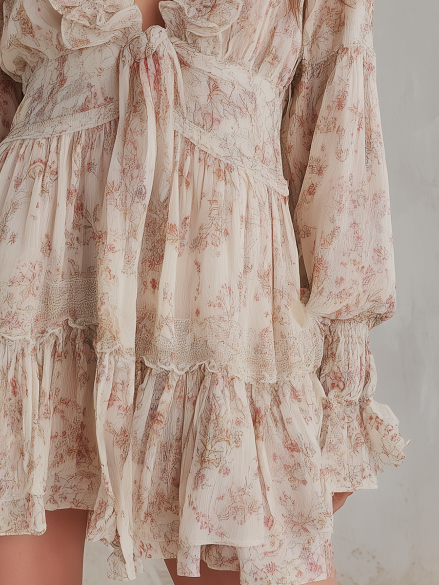Romantic Ruffle Tie-Front Mini Dress