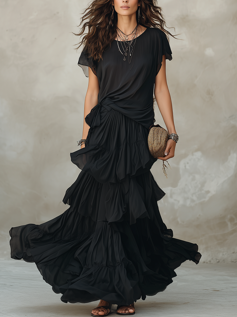 Chelsea Monroe ™ | Flowing Tiered Chiffon Maxi Skirt Set
