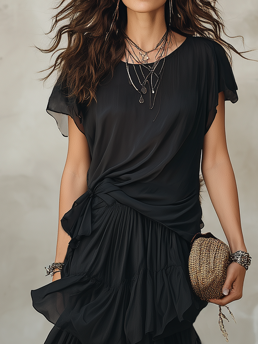 Chelsea Monroe ™ | Flowing Tiered Chiffon Maxi Skirt Set