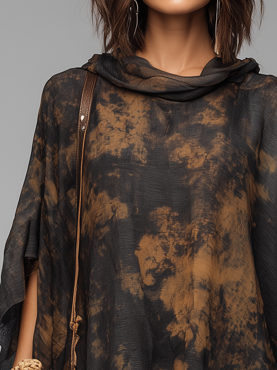 Modern Black Abstract Print Poncho Top