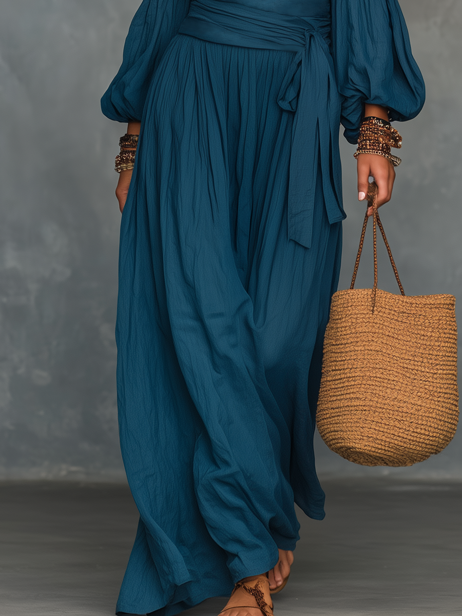 Elegant Teal Off-Shoulder Maxi Dress