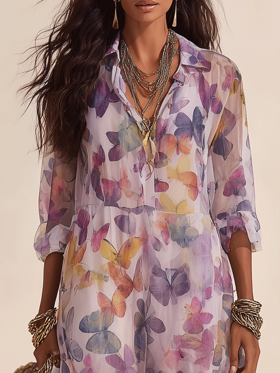 Romantic Bohemian Airy Fabric Soft Print Everyday Wear Maxi Dress