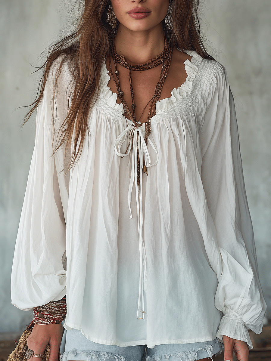 Boho Soft Texture Loose Silhouette Easy-Wear Blouse