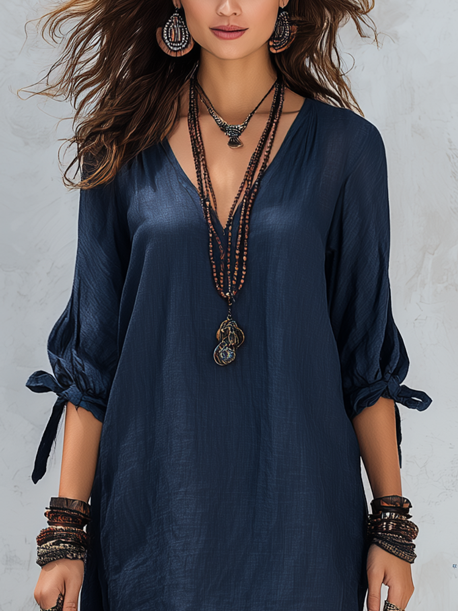 Effortless Navy Linen Shift Mini Dress
