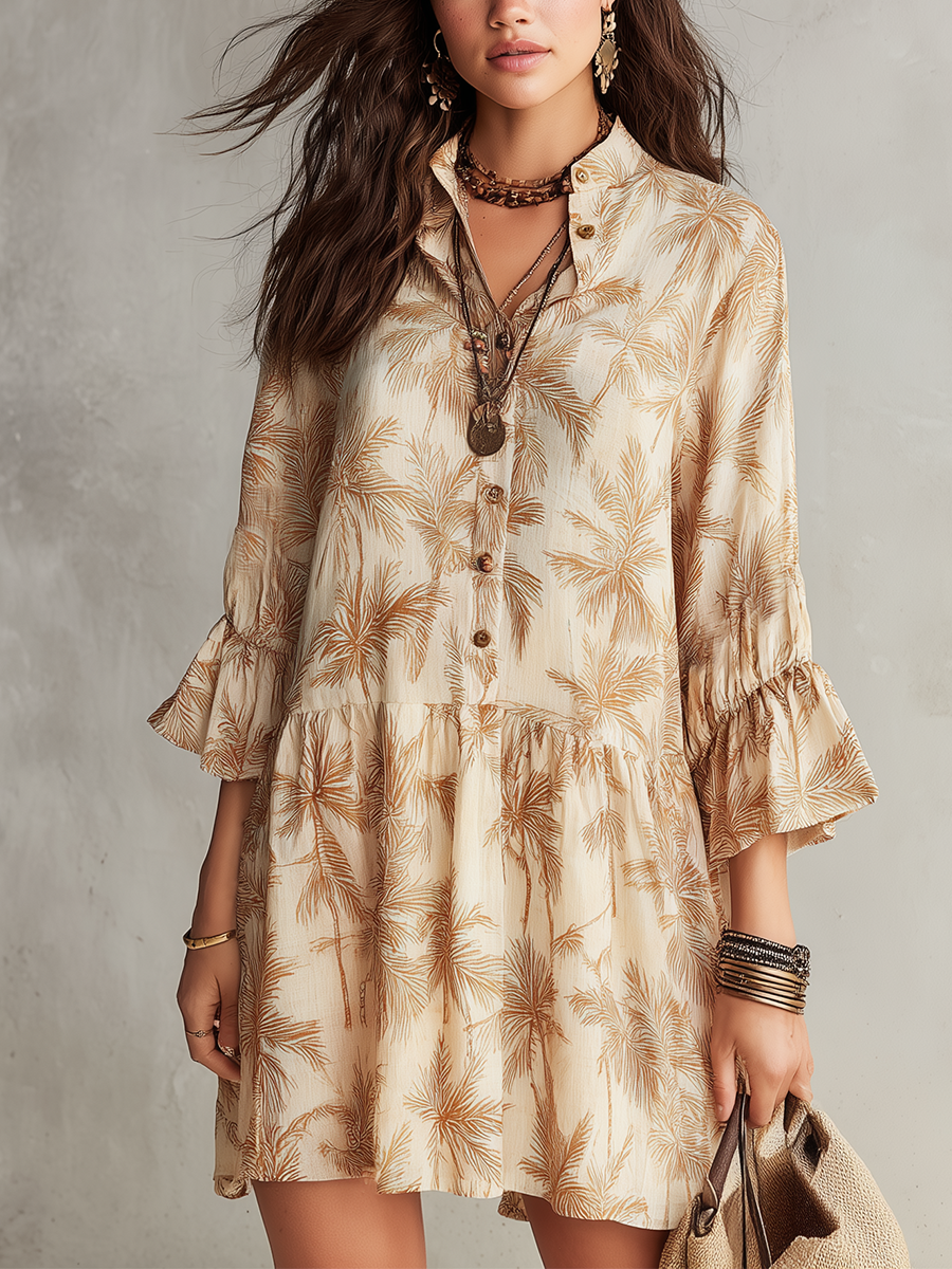 Bohemian Style Khaki Palm Tree Dress