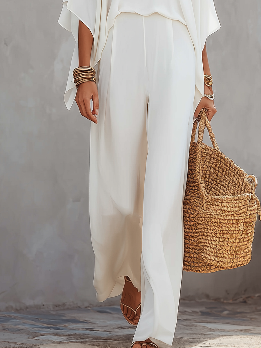 Graceful White Draped Pant Set