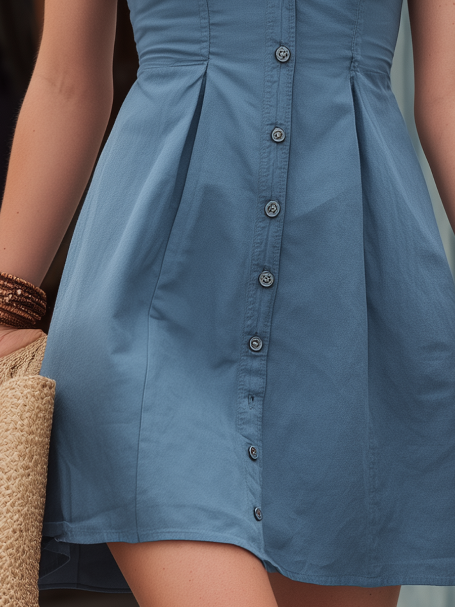 Chic Dusty Blue Button-Front Mini Dress