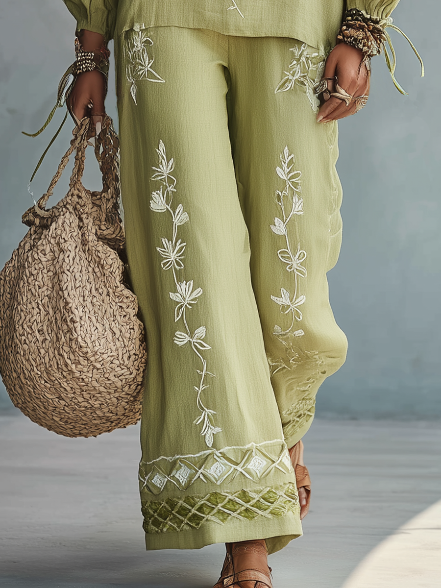 Refined Sage Embroidered Lounge Set
