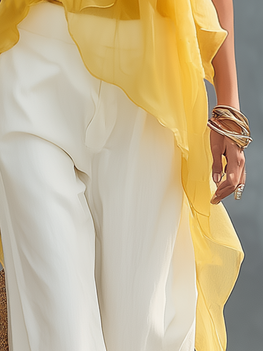 Elegant Butter Yellow Layered Cami Blouse