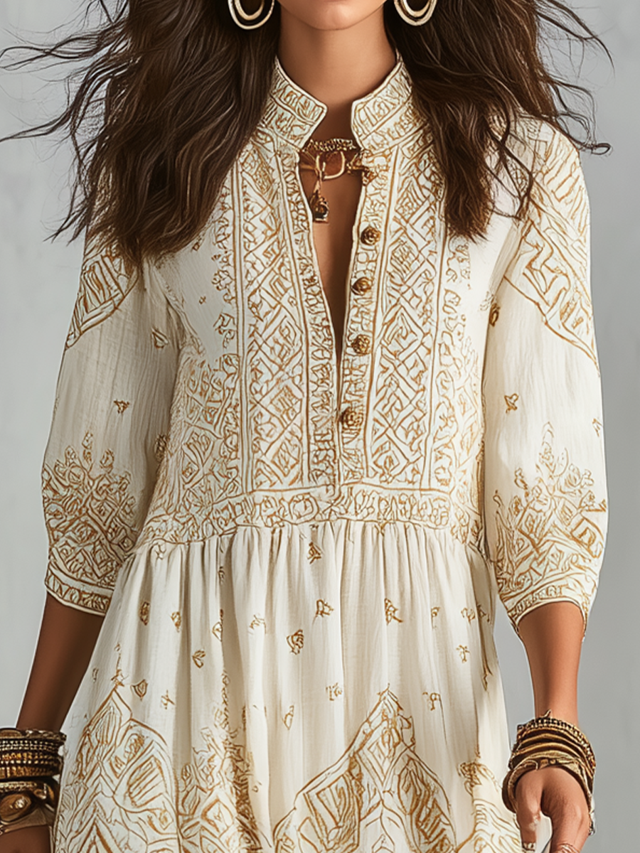 Refined Ivory Embroidered Boho Maxi Dress