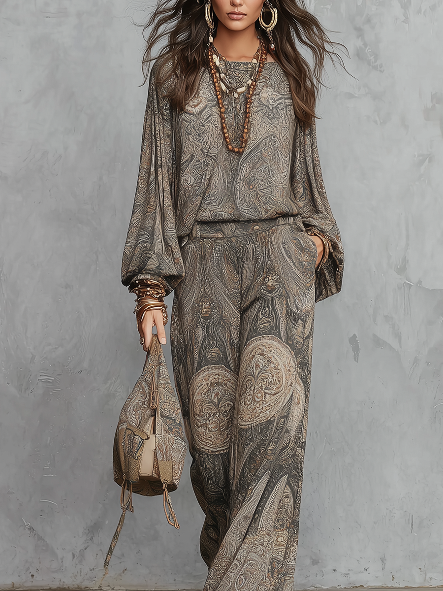 Bohemian Grey-brown Paisley Pattern Suit