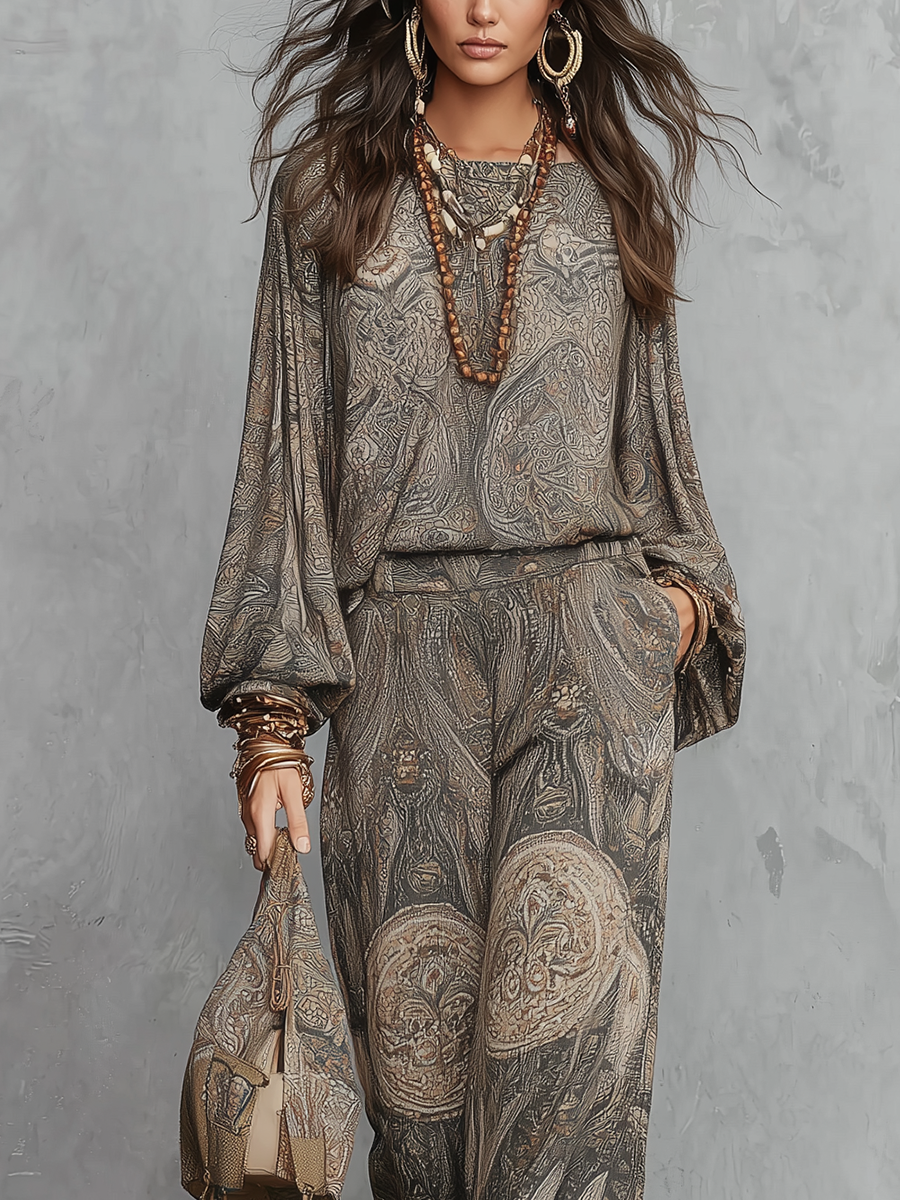Bohemian Grey-brown Paisley Pattern Suit