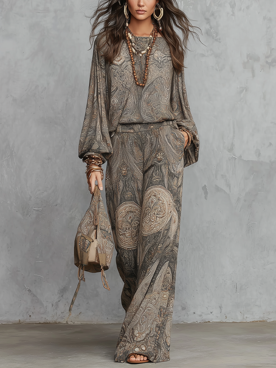 Bohemian Grey-brown Paisley Pattern Suit
