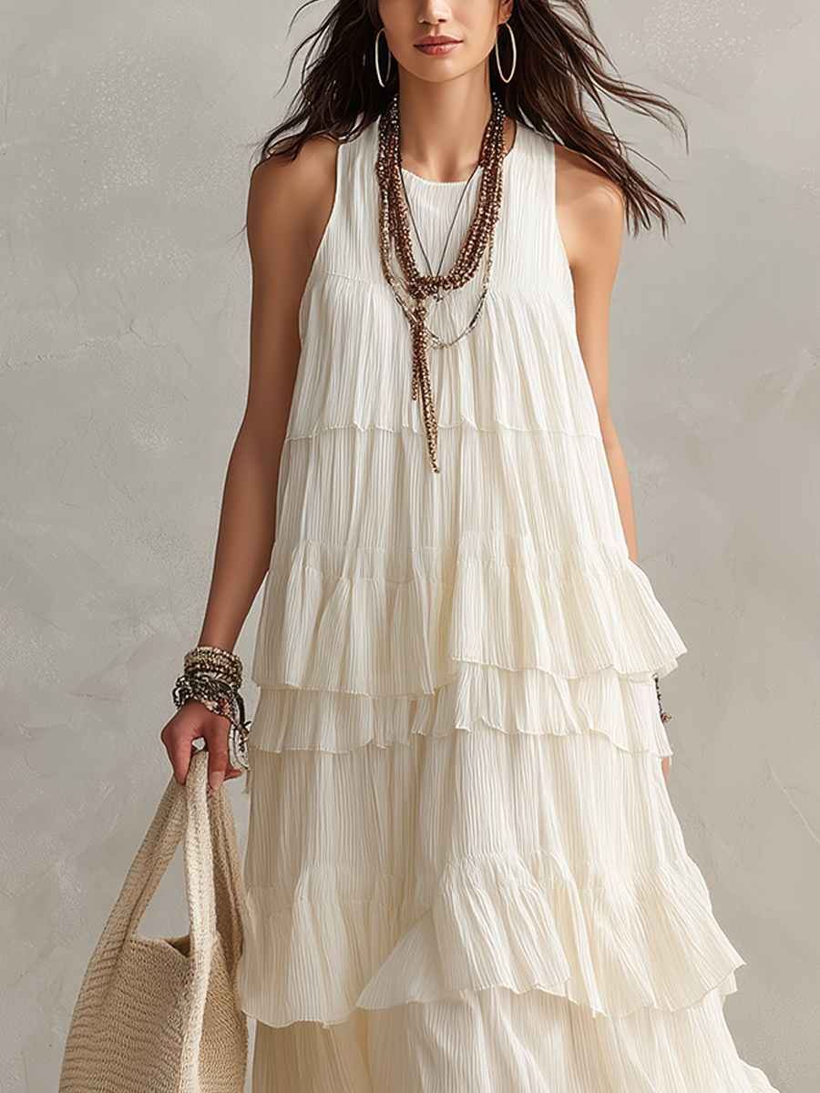 Ethereal Ivory Tiered Ruffle Maxi Dress