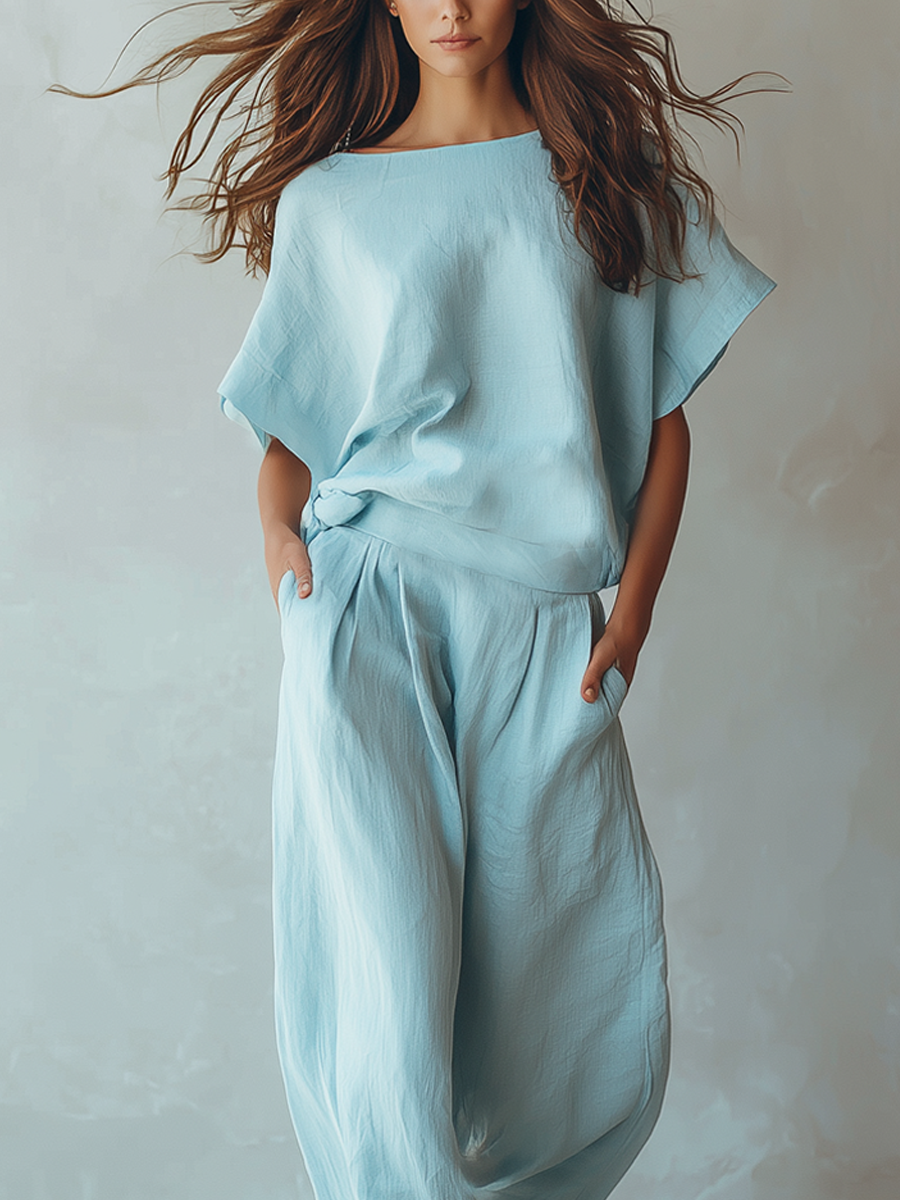 Soft Sky Blue Linen Casual Suit