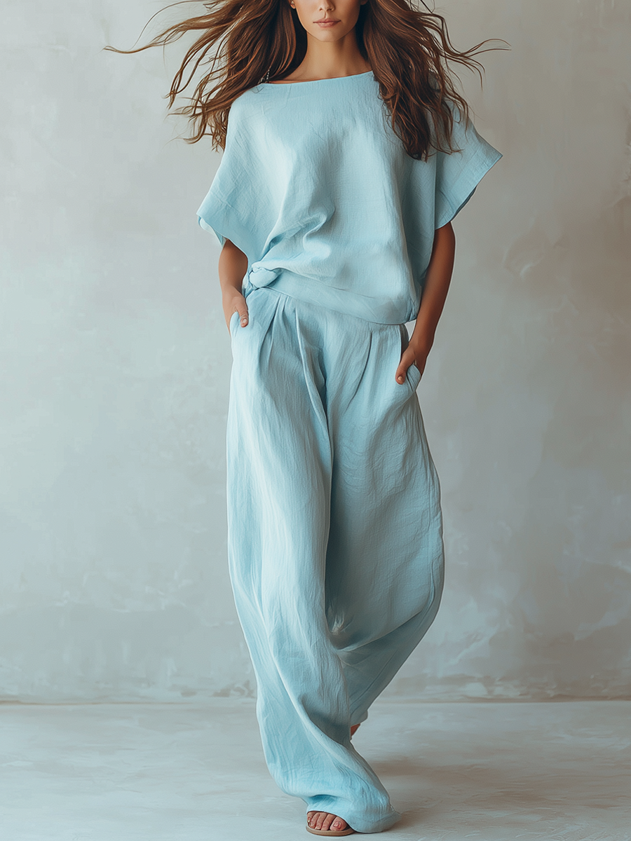 Soft Sky Blue Linen Casual Suit
