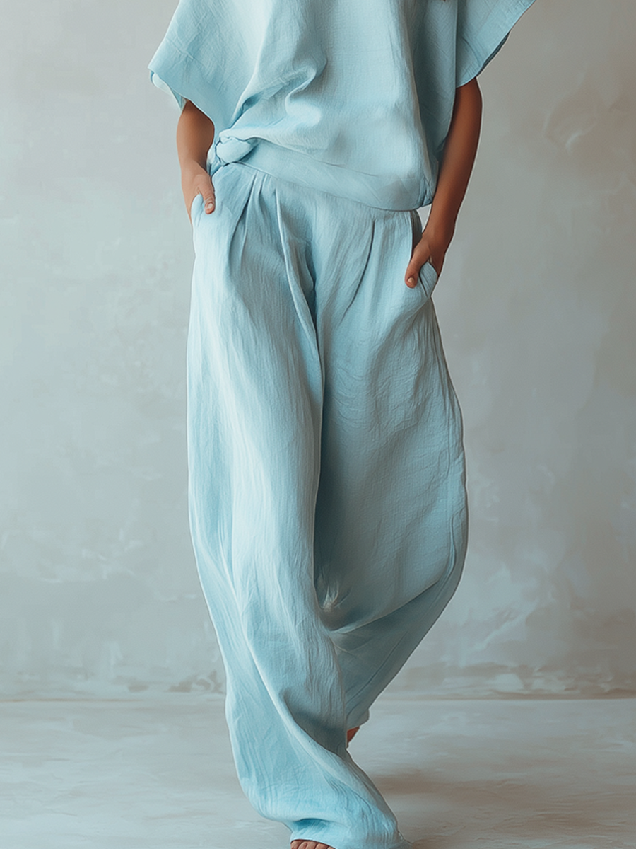 Soft Sky Blue Linen Casual Suit