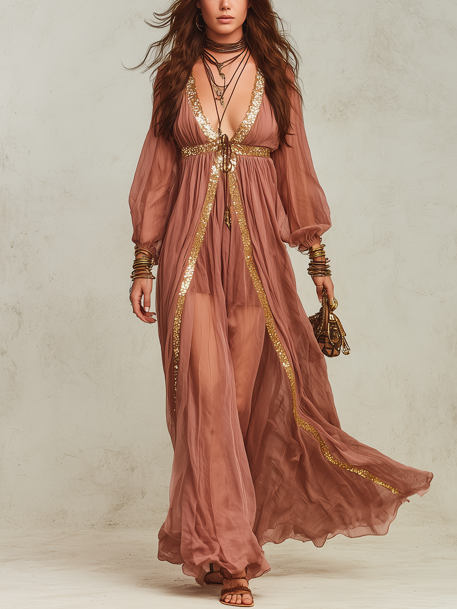 Bohemian Rose Sequined Maxi Dress