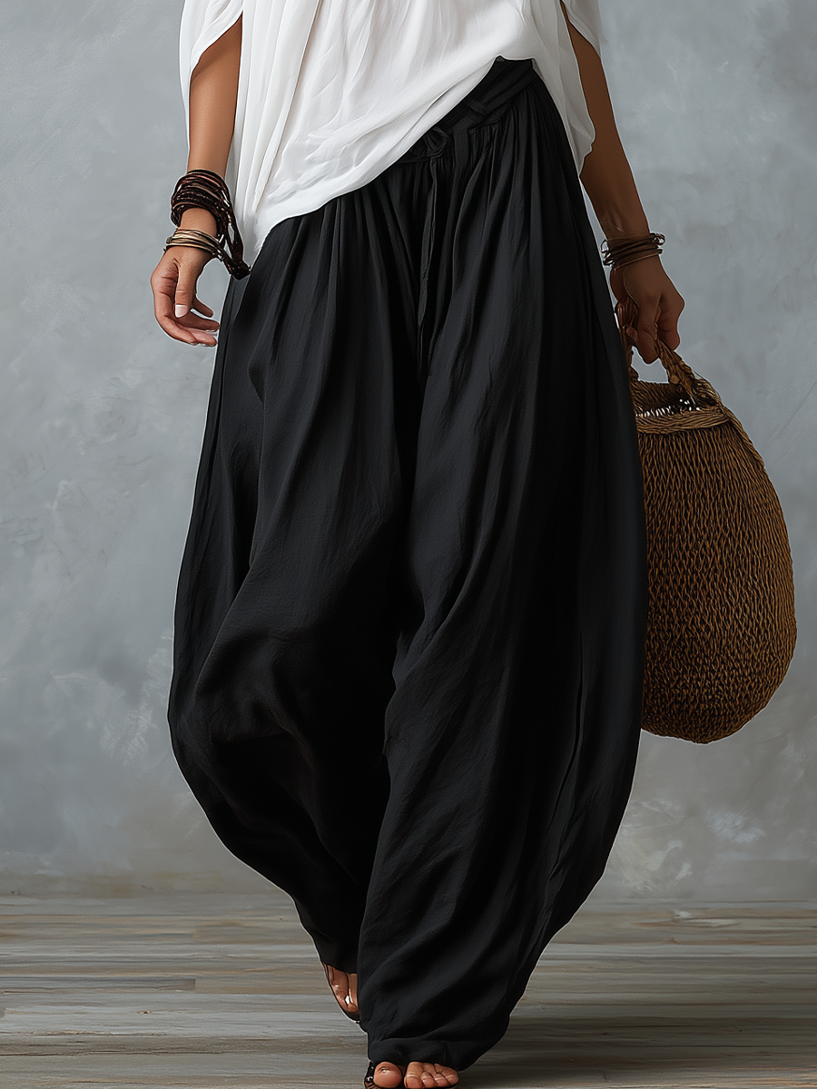Effortless White Off-Shoulder Harem Pants Set
