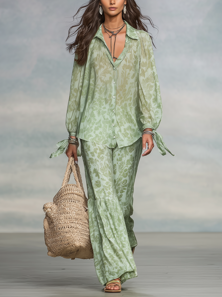 Relaxed Sage Botanical Print Two-Piece Set