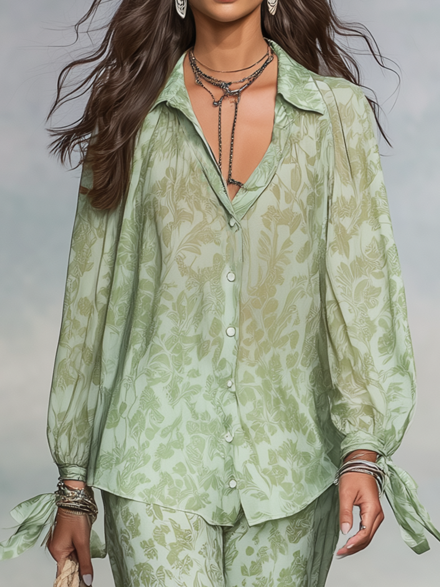 Relaxed Sage Botanical Print Two-Piece Set