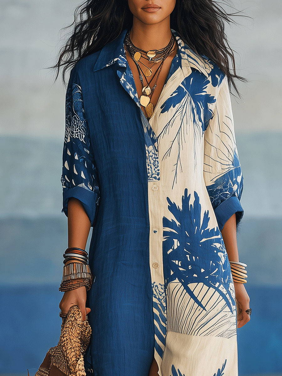 Effortless Bohemian-Style Blue Printed Maxi Dress