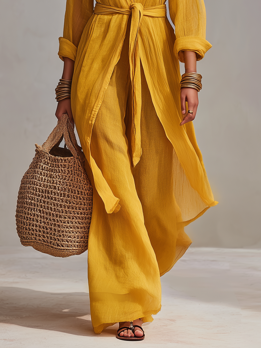 Elegant Mustard Tie-Front Pant Set
