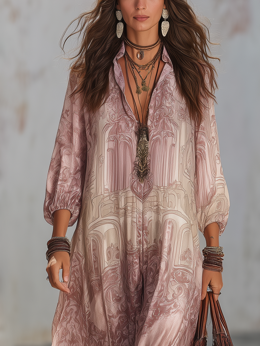 Soft Pink Baroque Print Lightweight Maxi Dress