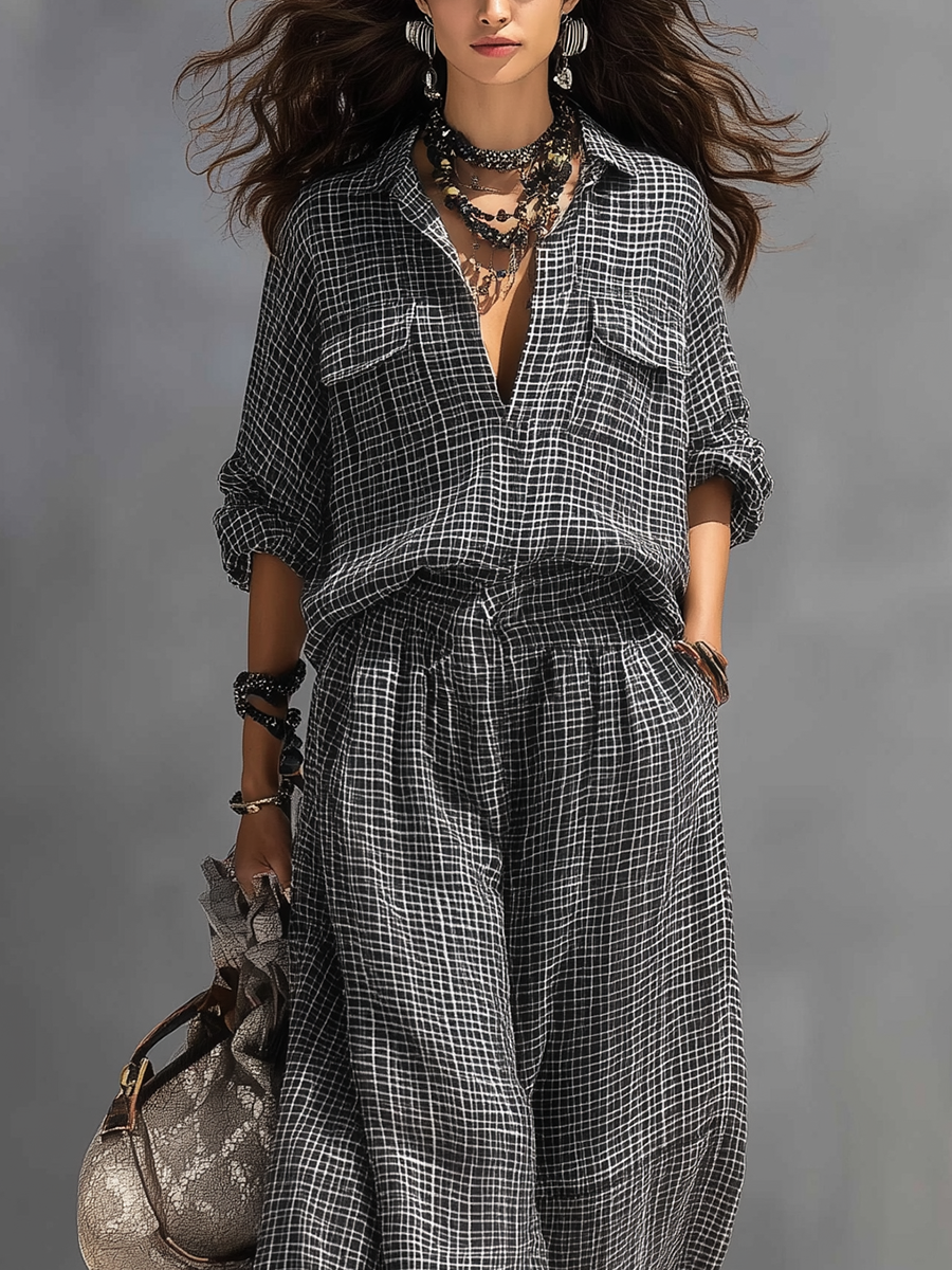 French Style Elegant Black And White Checkered Suit