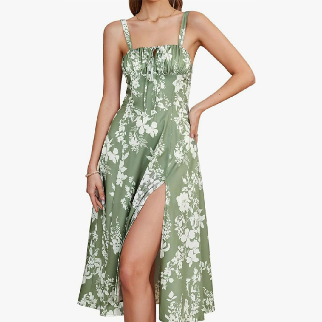 Ariellou | Lace-Up Square Neck Midi Dress