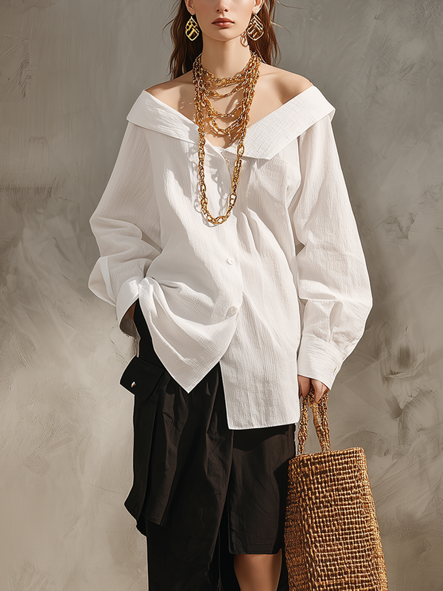 Chelsea Monroe ™ | Effortless Minimalist White Shirt Black Midi Skirt