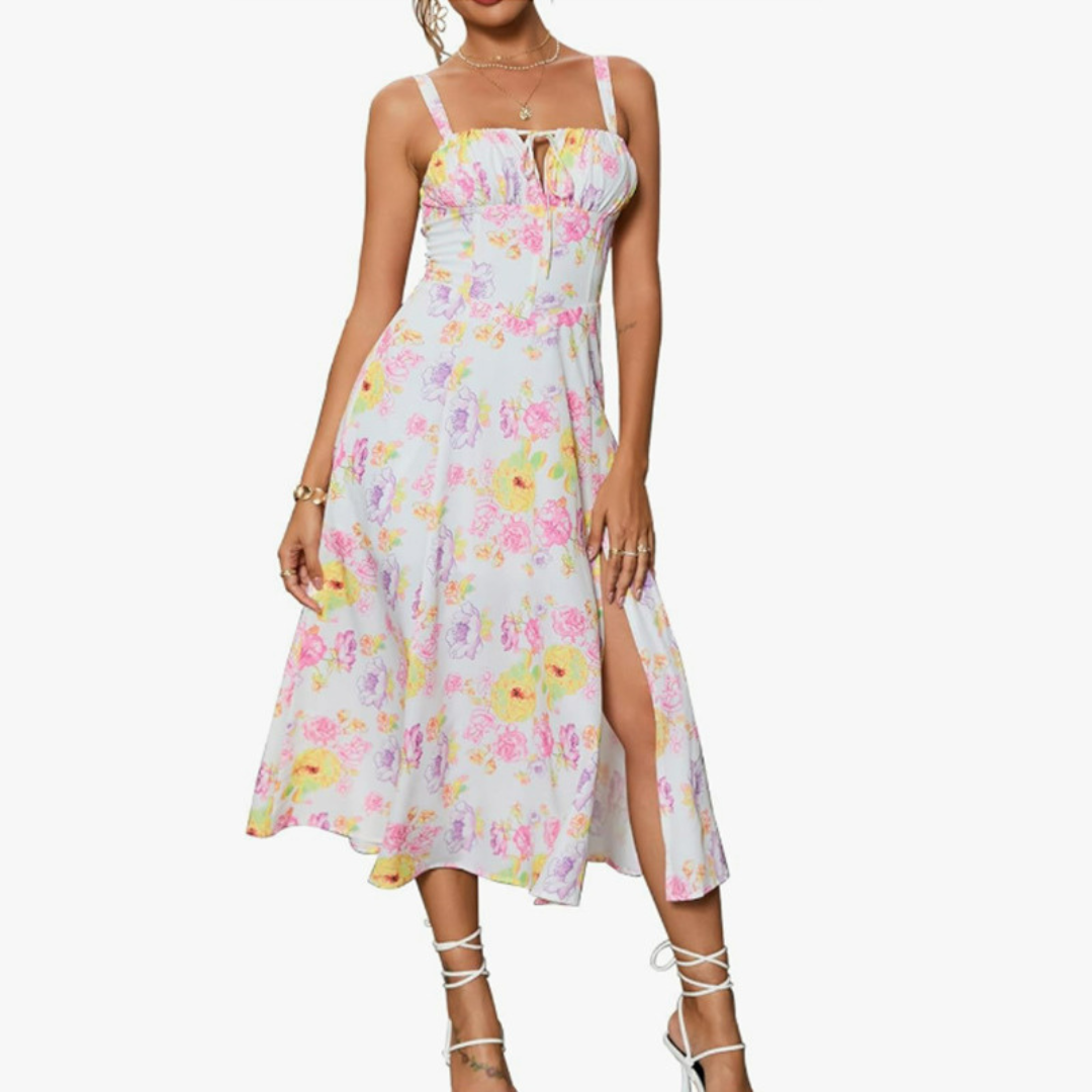 Ariellou | Lace-Up Square Neck Midi Dress