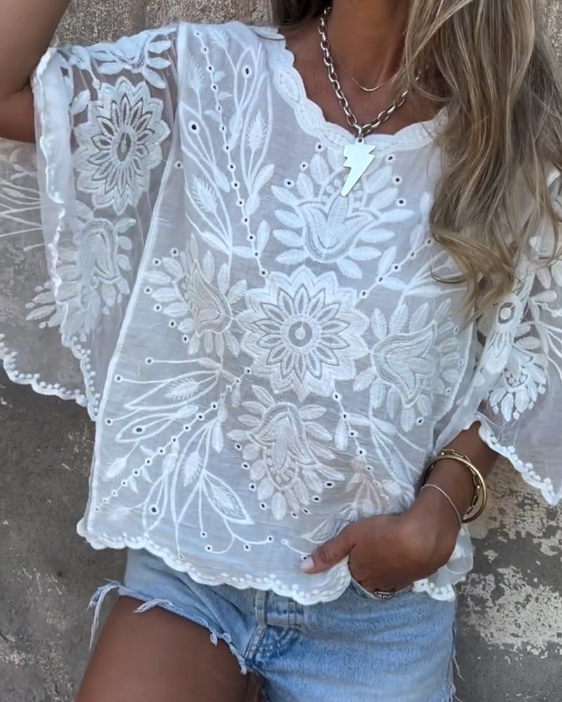 Clara | Embroidered Butterfly Sleeve Blouse