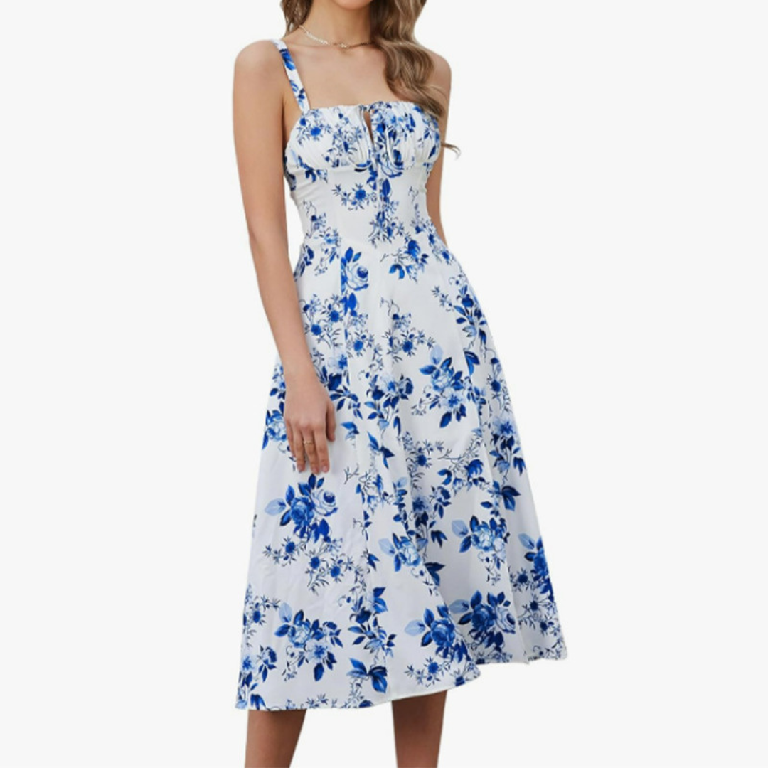 Ariellou | Lace-Up Square Neck Midi Dress