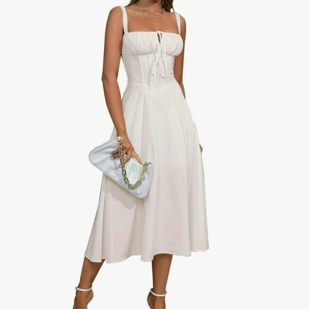 Ariellou | Lace-Up Square Neck Midi Dress