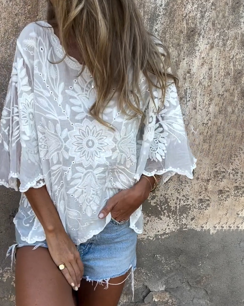 Clara | Embroidered Butterfly Sleeve Blouse