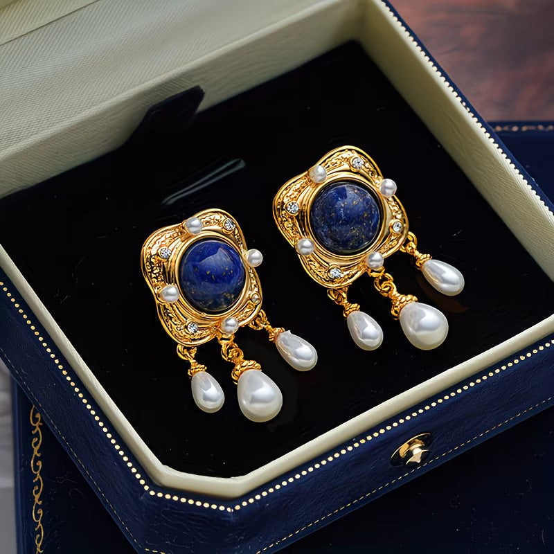 SAPPHIRA | ROYAL BLUE PEARL CHANDELIER EARRINGS