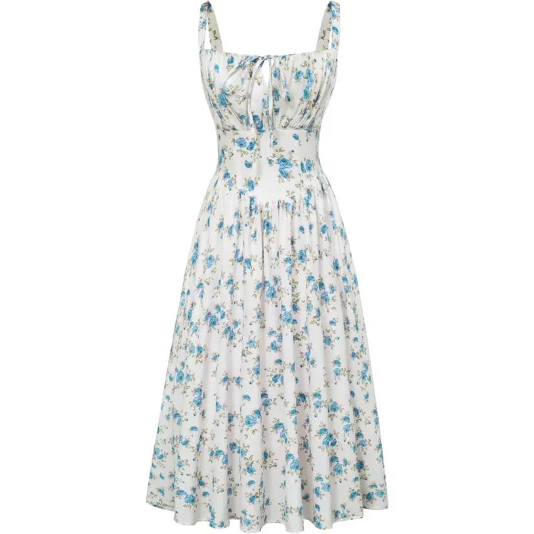 MAREN – Floral Print Tie-Waist Midi Dress